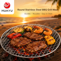 Grille de barbecue ronde en métal multi-tailles, antiadhésive, à nettoyage rapide, avec rebord, jetable, pour pique-nique en extérieur, vente en gros usine