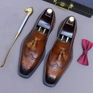 Mocassins en cuir à pampilles pour hommes, à enfiler, à bout carré, décontractés, grandes tailles, chaussures de mariage, toutes saisons - Product Image 6