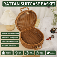 Panier de rangement en plastique tressé imitation rotin, style valise, avec couvercle, imperméable, multifonction, décoration d'intérieur, boîte cadeau