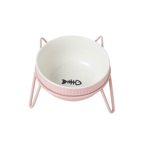 Cuenco de cerámica elevado para mascotas con diseño de pata y pez para gatos, cuenco para alimentación y agua, forma redonda, cuenco de cuello alto - Product Image 4