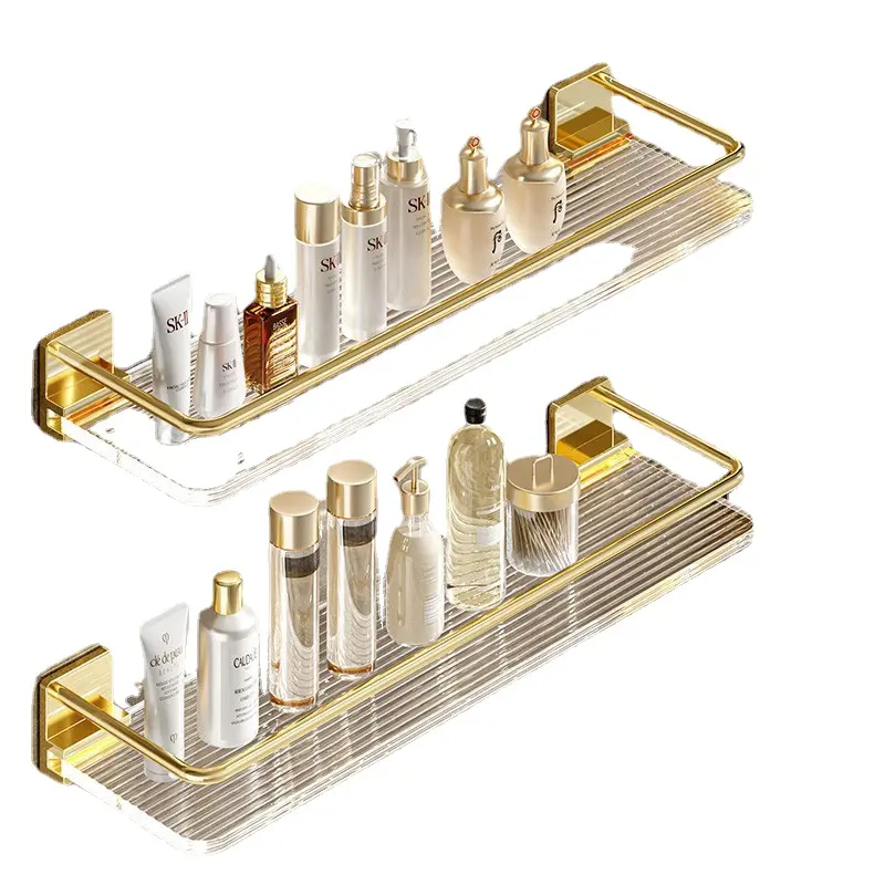 Ensemble d'accessoires de douche muraux en aluminium doré léger de luxe avec verre Étagère pour autres accessoires Étagères en acrylique