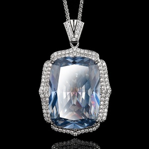 Trendy Bright Finish Eco-friendly <b>Copper</b> Jewelry 20*28mm Paraiba Green Cubic Zirconia Pendant Necklace for Female Wedding - Product Image 3