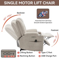 Fauteuil inclinable électrique beige en chenille, 350 lb, avec deux ports USB, porte-gobelets, montage facile sans outils