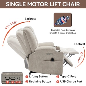 <span class=keywords><strong>Fauteuil</strong></span> inclinable électrique beige en chenille, 350 lb, avec deux ports USB, porte-gobelets, montage facile sans outils - Product Image 4