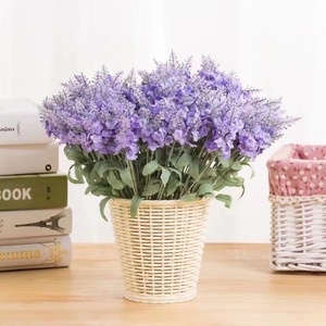Artificial Lavender Flowers 10 Heads Round Woven Basket Home Decor <b>Wedding</b> <b>Props</b> - Product Image 2