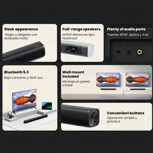 For Xiaomi 2.0ch 30W Black Soundbar for Bluetooth 5.3 High Quality Connectors & Terminals