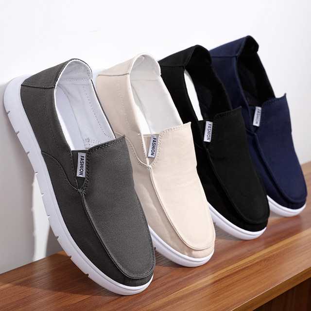 Solid Color Slip-on Loafers Adult Men's Leisure Outdoor Slow Walking Shoes Male Canvas Shoes Breathable Board Shoes Flat-heels