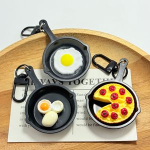 CHENXI Porte-clés amusant en résine, pendentif unique en forme d'œuf poché, de poêle à pizza ou de plat de cuisine, cadeau pour femme - Product Image 1