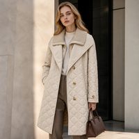 Manteau d'hiver matelassé pour femme OEM ODM, beige, grand col, en laine et poil de chameau, mi-long, chaud, vente en gros