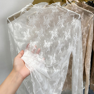 Top in <span class=keywords><strong>pizzo</strong></span> stile Y2K coreano con scollo a O e sottoveste a maniche lunghe, gonna in rete trasparente con design aperto, texture leggera - Product Image 3
