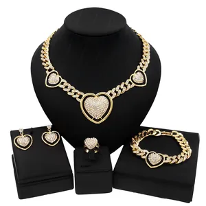 Yulaili News Latest Fashion Super Big Love Cute Wedding Set Women Gold Plating Party Gift Necklace Bracelet Earring Jewelr Z0013