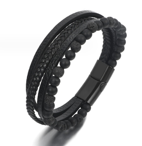 Vente en gros de perles en pierre naturelle œil de tigre punk de luxe fermoir magnétique pour hommes bijoux pour hommes bracelet en cuir véritable <span class=keywords><strong>noir</strong></span> - Product Image 3