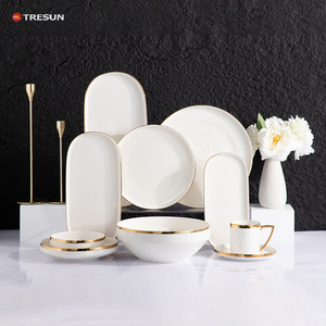 2026 Luxury Nordic Ceramic Dinnerware <b>Set</b> Kiln Glazed Porcelain Tableware with Gold Rim White Luxury Plates - Product Image 1