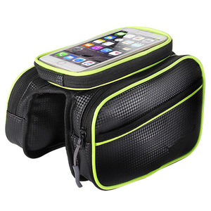 QJCB 1 Bolsa para cuadro de bicicleta, bolsa frontal impermeable de gran capacidad con forro interior para bicicleta de montaña, almacenamiento para teléfono con pantalla táctil - Product Image 4