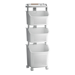 Multi Tiered <b>Laundry</b> Storage Rack With Wheels Bathroom Clothes Organizer Rectangular Movable <b>Standing</b> Type - Product Image 5