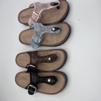 Sandales tongs en liège pour femmes, à imprimé floral transparent, avec lanières en dentelle et boucle dorée, pour l'été, la plage, les vacances et les tenues de resort