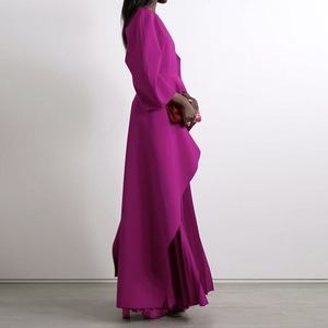 Abiti Lunghi da Donna con Maniche Lunghe, Collo <span class=keywords><strong>a</strong></span> Barchetta, Stampa Digitale Eco-Friendly, Colore Unito, Plissettati, <span class=keywords><strong>a</strong></span> Strati e con Dettagli <span class=keywords><strong>a</strong></span> Giunzione - Product Image 6