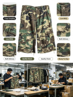Shorts de travail camouflage amples pour hommes, grande taille, respirants, haute qualité, personnalisés, avec design à effet usé, multi-poches et déchirures, style urbain
