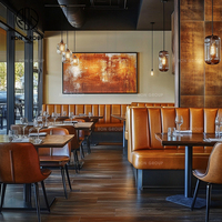 Ensemble de table et de chaises de restaurant en bois massif carré, meubles d'hôtel commerciaux modernes Ron Group, sièges en cuir