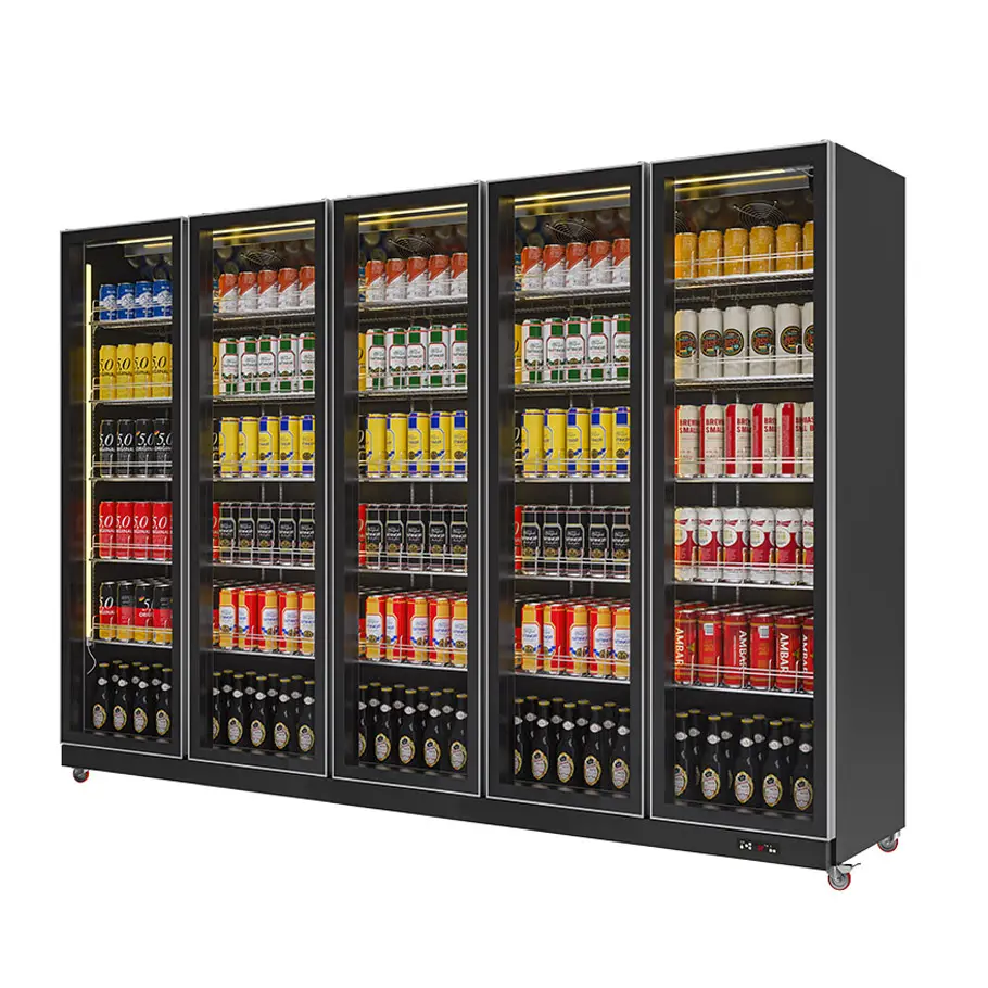 Refrigeratore verticale commerciale del dispositivo di raffreddamento dell'esposizione del frigorifero dell'esposizione della bevanda del supermercato per la bevanda
