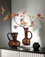 Vase en verre soufflé à la main RYLAVA, motif écaille de tortue léopard, avec poignée, léger, pour mariage, hydroponie, décoration de table, pour la maison
