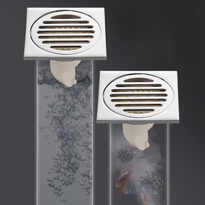 Siphon de sol carré en acier inoxydable 10x10cm, design moderne poli, anti-corrosion, pour salle de bain - Product Image 3