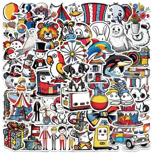 50支搞笑马戏团动物道具涂鸦贴纸儿童书籍墙壁装饰乙烯基彩色玩具礼品贴纸