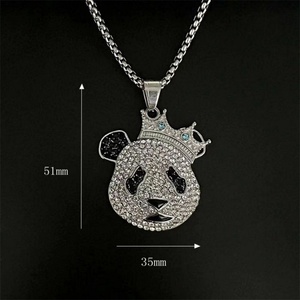Hip Hop <b>Iced</b> <b>Out</b> Jewelry Stainless Steel Crystal Diamond Panda Necklace Custom Gold Plated Crown Pendant Necklace - Product Image 6