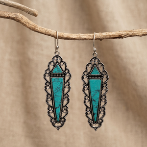 2021 Fashionable Brass Turquoise Dangle <b>Earrings</b> Long Silver Stone Hoop <b>Earrings</b> for Wedding and Engagement Gift Idea - Product Image 4