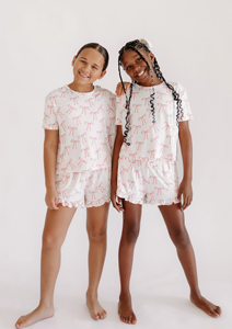 طقم بيجامات صيفية من ألياف الخيزران والفيسكوز بطباعة مخصصة ، طقم قصير مكشكش ناعم للفتيات - Product Image 6