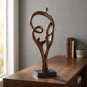 Handmade Brass Abstract Human Sculpture Modern Metal Figurine on Black <b>Wooden</b> Base Artistic Tabletop Showpiece Home Office Decor - Product Image 2