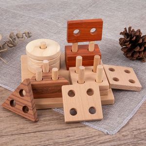 Safe Natural Solid Wood Stacker Stacking <b>Building</b> <b>Blocks</b> Wooden Baby Shape Sorter Toy - Product Image 3