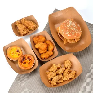 Barquette jetable biodégradable en papier kraft résistante à la graisse pour frites, tacos, salades, échantillon gratuit, matériaux recyclés, sushis - Product Image 6