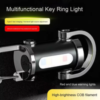 Senter Mini Gantungan Kunci Dual Lighting Baru Lampu Peringatan Merah Biru 7 Mode Pencahayaan USB Isi Ulang Lampu ABS IP65 Tipe-C USB LED