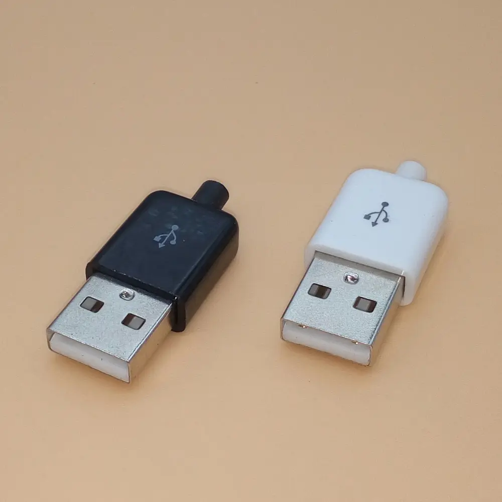 Diy conector macho USB 2,0 macho de 4 pines tipo componentes blanco cubierta de plástico negro