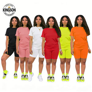 Женский комплект из двух предметов с логотипом на заказ, комплект из футболки и шорт, летний комплект из двух предметов, комплект из байкерских шорт для женщин, 2022 - Product Image 1