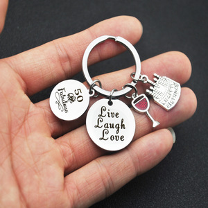 50th Birthday Gift portachiavi in metallo Live Laugh Love ciondolo in acciaio inossidabile portachiavi regalo 10th 20th 30th Birthday Keyring - Product Image 3