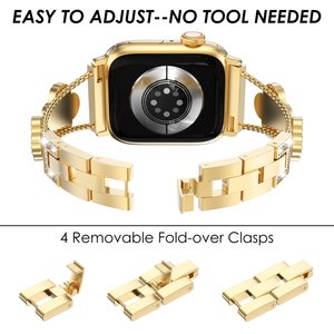 Joyería de mujer Diamante de imitación Oro Correa de metal de acero inoxidable para <span class=keywords><strong>Apple</strong></span> <span class=keywords><strong>Watch</strong></span> Band 38 40 41 <span class=keywords><strong>Mm</strong></span> Iwatch Ultra <span class=keywords><strong>Se</strong></span> 9 8 Pulsera - Product Image 5