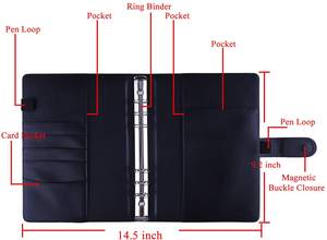 Étiqueteur LABON A5 en cuir PU à 6 anneaux, pour ordinateur portable, planificateur <span class=keywords><strong>personnel</strong></span>, avec boucle magnétique - Product Image 2