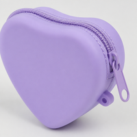 Pochette de rangement portable en silicone en forme de cœur, avec fermeture éclair, pour câbles, cosmétiques et articles essentiels quotidiens