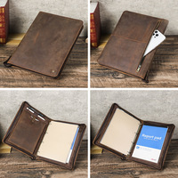 Carpeta de Archivo STX Vintage Hecha a Mano, de Cuero Crazy Horse A4 de 11 Pulgadas, Carpeta con Bolsillo para Tarjetas, Carpeta Personalizada de Cuero Genuino