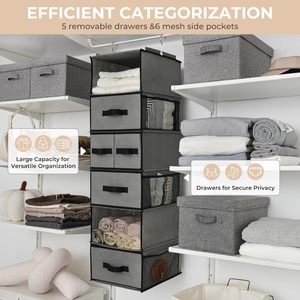 Hanging Closet Organizer <b>6</b> Shelves 5 <b>Drawers</b> Detachable Storage With Side Pockets For Bedroom Neatening Fabric Non Woven - Product Image 5
