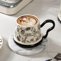 Excellente Tasse en Céramique Moderne à Motif Floral, Bord Ondulé, Poignée Courbe, Tasse en Porcelaine, Coffret Cadeau Marron