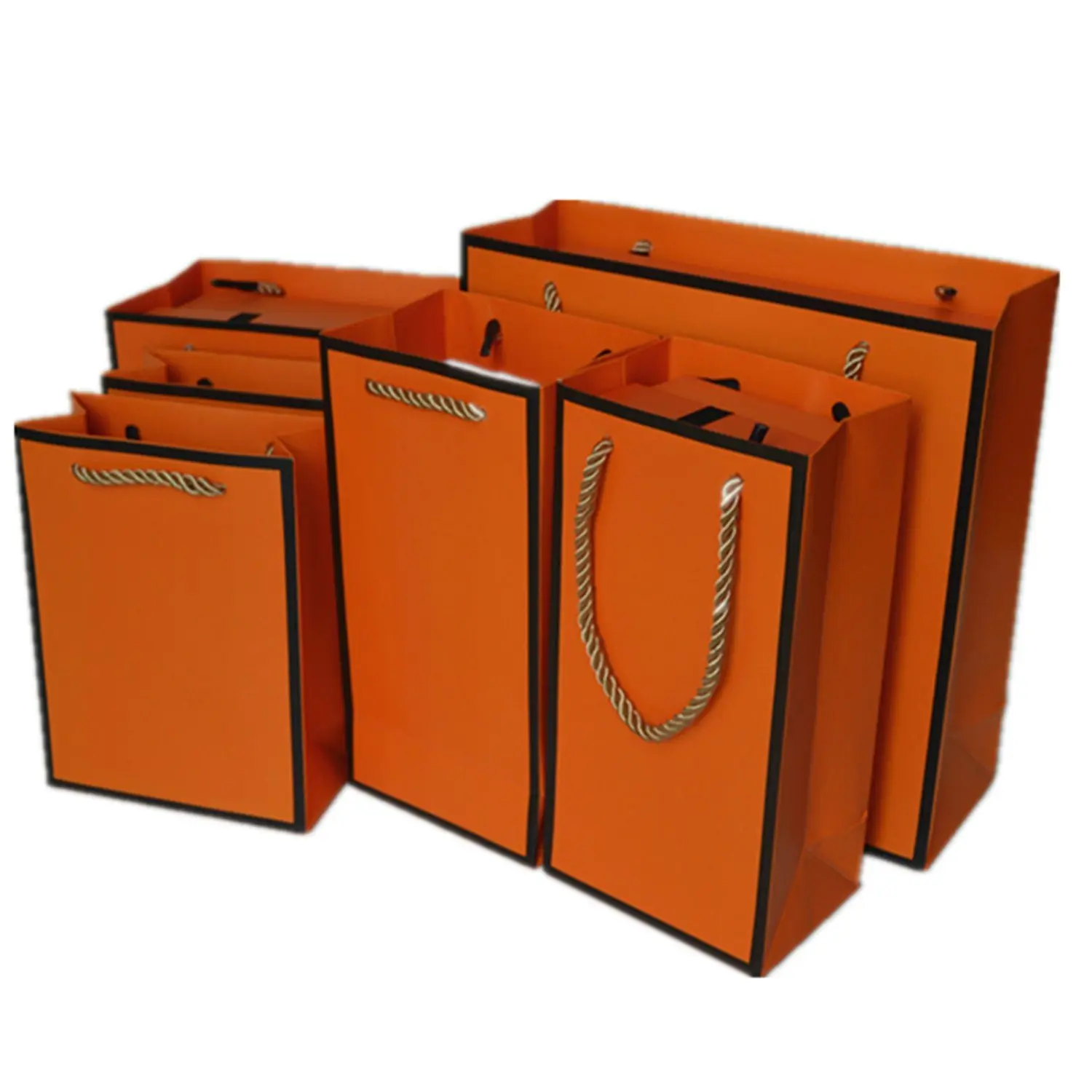 Custom Luxury Orange Color Clothes Store Retail Packaging Gift Carry Bags Boutique Shopping Paper Bags With Your Own Logo
