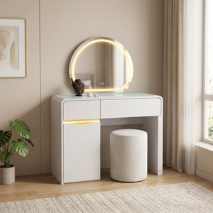 Modern Makeup Vanity Table <b>with</b> <b>Lighted</b> <b>Mirror</b> Storage Desk for Bedroom Furniture - Product Image 3
