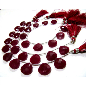 Perles facettées en forme de cœur en rubis, taille 14-15 mm, vendues par brin de 7 pouces de long, pour la création de bijoux, perles teintées - Product Image 1