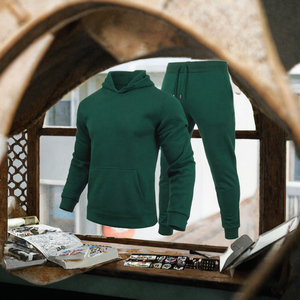 Ensemble sweat-shirt à capuche et jogging vert pour homme, tenue décontractée d'automne, survêtement à manches longues, couleur unie, pantalon en coton avec cordon de serrage - Product Image 3