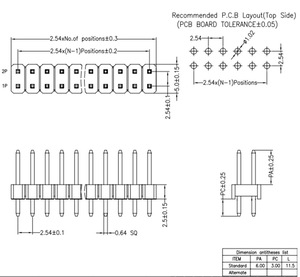 מחבר זכר דו-שורי ישר 2.54 מ\\\"מ מסוג Pin Header, SMT/SMD/DIP, אנכי בזווית ישרה, ללוחות Mezzanine עבור יישומי PCB - Product Image 2