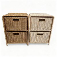 Panier à tiroirs en rotin plastique durable à 2 niveaux avec cadre en fer pour tables de chevet, rangement latéral de canapé et organisation sous le bureau