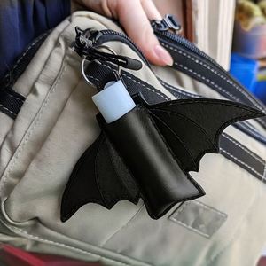 Creative PU Leather Punk Style Bat Shaped <b>Lipstick</b> Holder Keychain Chains Portable Case Lip Balm Charm Pendant Promotional Gift - Product Image 3